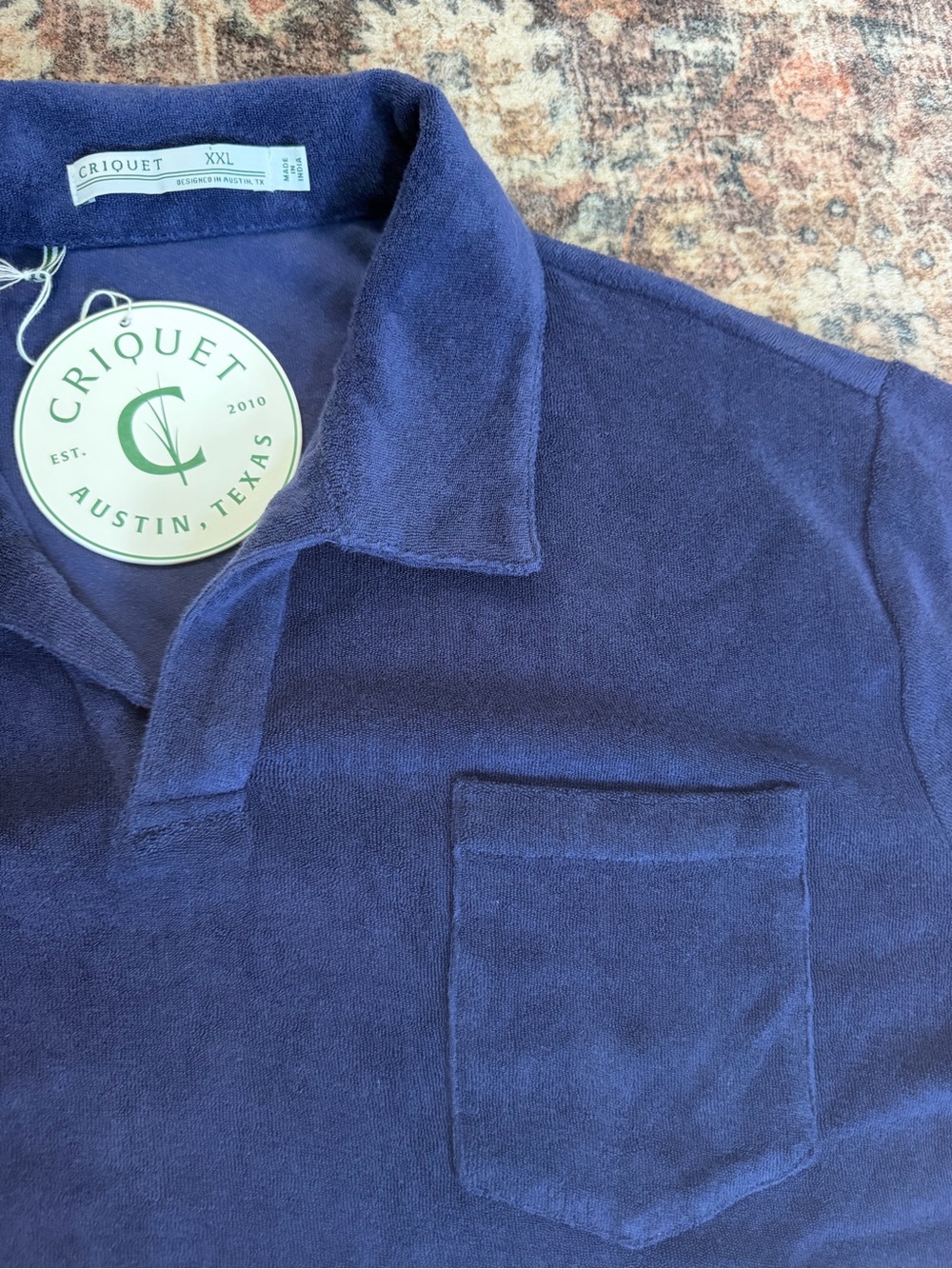 New with Tags Criquet Terrycloth Men's Blue Solid Short Sleeve Polo Shirt 2XL